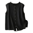 thumbnail image 1 of Womens Cotton Linen Waistcoat Button Down Sleeveless Lightweight Vests Casual Solid Color Fashion Ruffled Jackets, 1 of 6