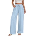 thumbnail image 1 of Womens Cotton Linen Wide Leg Pants High Waisted Flowy Palazzo Pant Casual Summer Beach Vacation Outfits with Pockets, L, 1 of 8