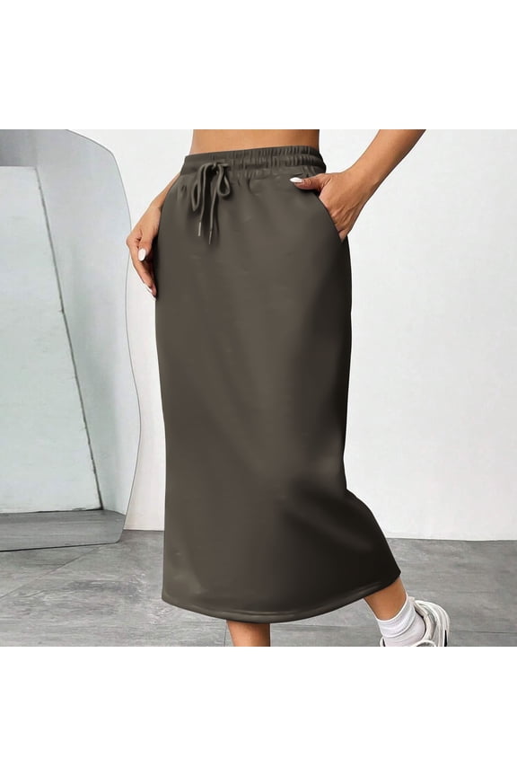 Womens Cotton Long Skirts with Pockets Drawstring Elastic High Waisted Fall Skirt Active Sports Sweat Skirt (XL, Army Green)
