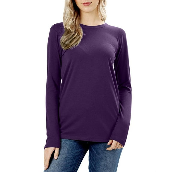 Womens Cotton Long Sleeve Crew Neck Shirt