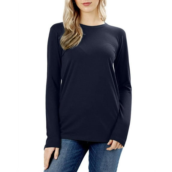 Womens Cotton Long Sleeve Crew Neck Shirt