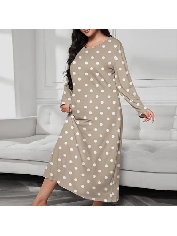 Womens Cotton Long Sleeve Nightgowns Soft Ladies Sleep Shirts V Neck Full Length Night Shirts Sleepwear Khaki M