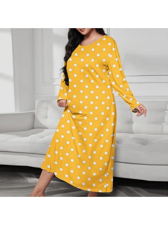 Womens Cotton Long Sleeve Nightgowns Soft Ladies Sleep Shirts V Neck Full Length Night Shirts Sleepwear Yellow XL