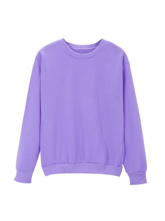 Womens Cotton Loose Sweatshirt Lightweight Casual Crewneck Plain Pullover Long Sleeve Tops for Fall Spring Winter (XL, Purple)