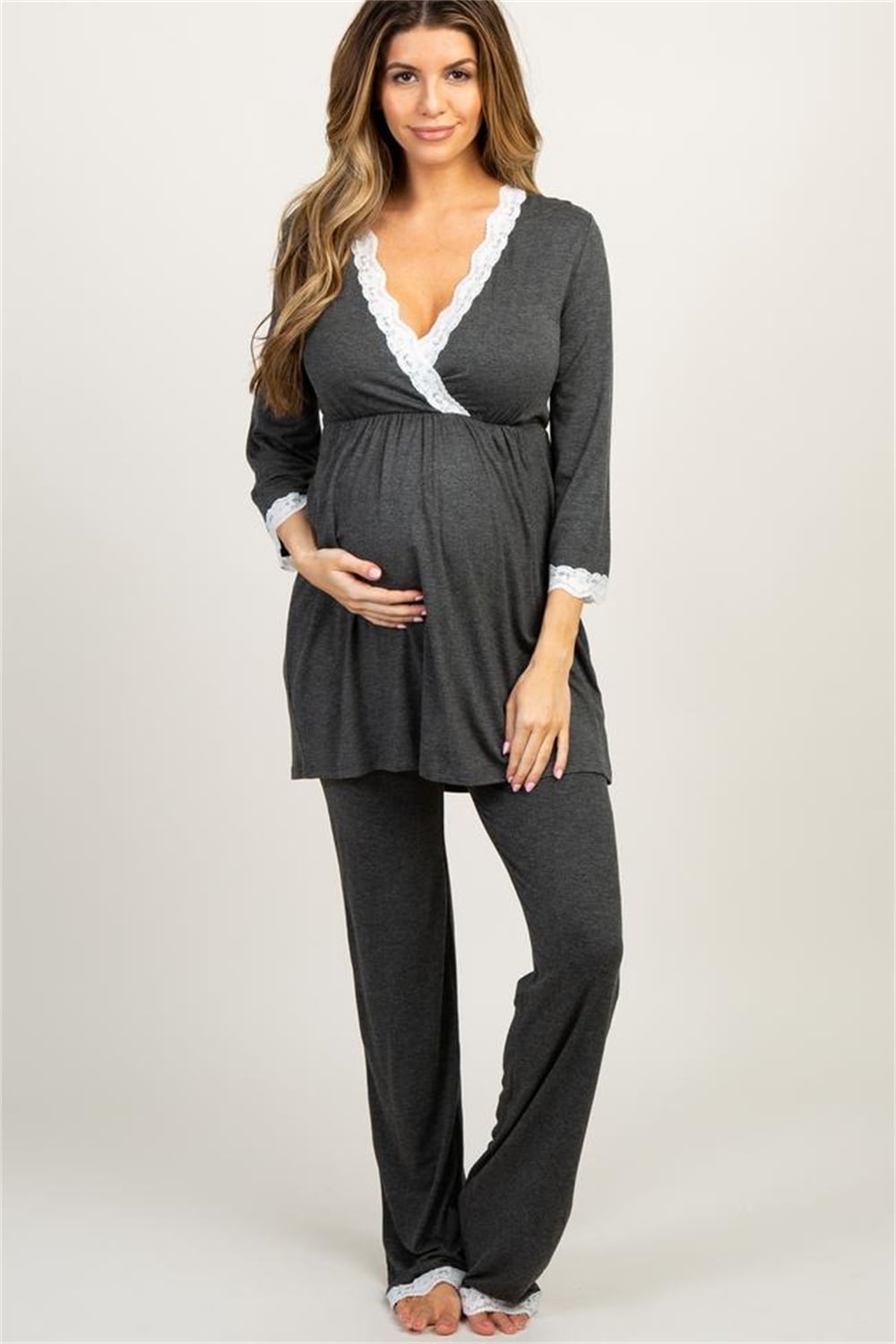 Womens Cotton Maternity Pregnancy Soft Nursing Pajama Set LongSleeves ...