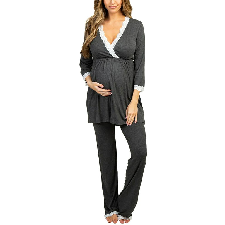 Womens Cotton Maternity Pregnancy Soft Nursing Pajama Sets