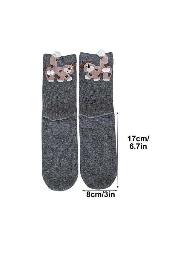 Womens Cotton Mid Calf Socks with Pocket, Dark Gray 3D Animal Design Novelty Socks, Stretchy Comfy Crew Socks for Casual Wear,Size Free Size