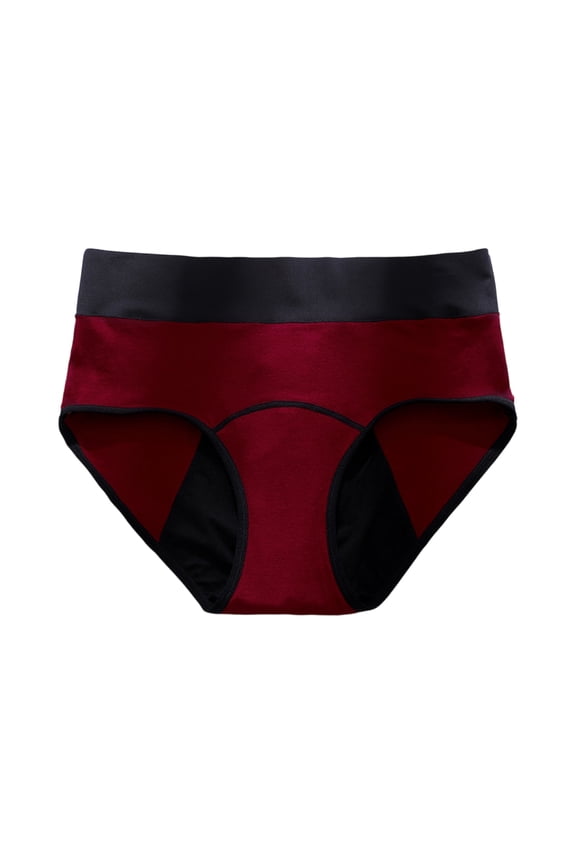 Womens Cotton Mid Waisted Underwear Comfort Full Coverage Panties Soft Stretchy Color Block Briefs Red S
