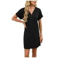 thumbnail image 1 of Womens Cotton Nightgowns Button Summer Short Sleeve V-Neck Elastic Loose Plus Size Cozy House Wear Knee Length Sleep Dress, 1 of 9