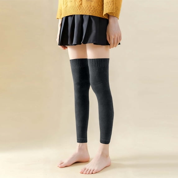 VONCOS Womens Cotton Over The Knee Socks, Charcoal Gray Thigh High Leg Warmers Ribbed Slouchy, One Size Breathable Knit Socks