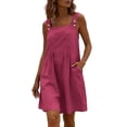 thumbnail image 1 of Womens Cotton Overalls Dress Casual Adjustable Straps Pinafore Dress Short Skirt with Pockets Hot Pink, 1 of 6