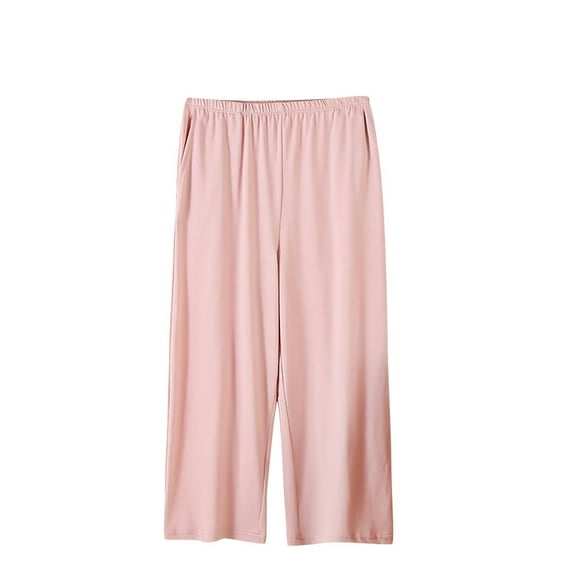 Womens Cotton Pajama Capris Pants, Wide Leg Loungewear Lightweight Comfy Cropped Sleepwear Pants Ladies Capris with Pockets XL