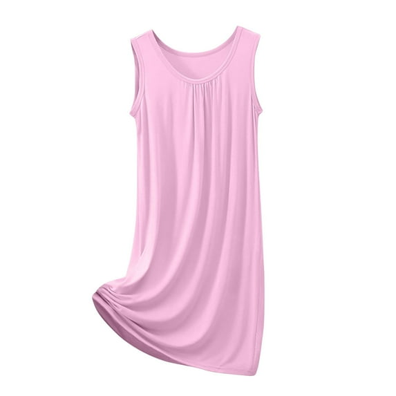 Womens Cotton Pajama Clearance Women's Nightgown Sleeveless Sleepwear Wide Strap Sleep Shirt Pleated Scoopneck Nightshirt New Pinky 3XL