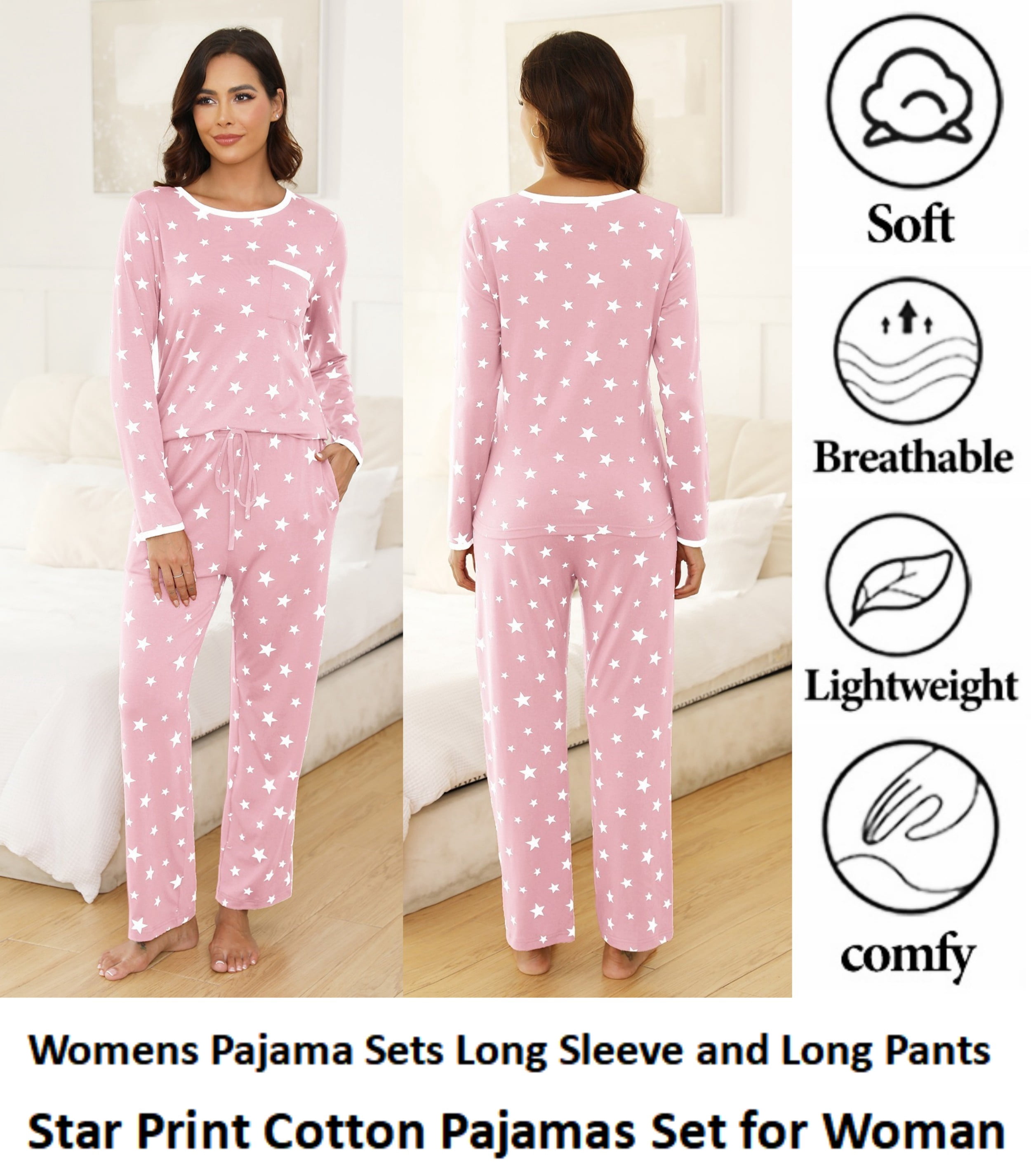 Long Sleeve Cute Pyjama Set with Bra Padding - Cotton