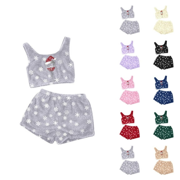 Womens Cotton Pajamas – Lightweight Sleep Set Women's Christmas Printing Two Piece Set Tank Top And Shorts Comfortable Sleepwear And Loungewear Outfit