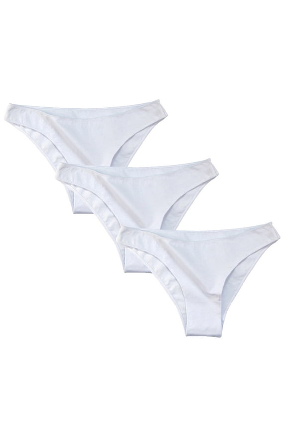 Womens Cotton Panties Thongs 3 Pack Casual Mid Rise High-Cut Stretchy Comfort Underwear Hipster Ladies Soft Solid Color Basic Briefs M-2X