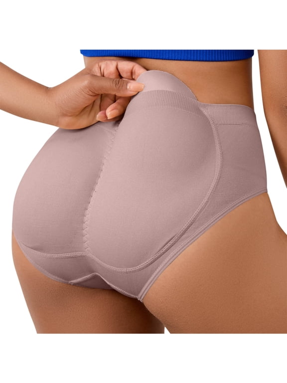 Womens Cotton Panties Woman Solid Color Shapewear Pant Fake Hip Pants with Sponge Waist Pad Briefs Padded Underwear M