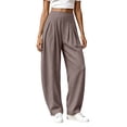 thumbnail image 1 of Womens Cotton Pants High Waist Baggy Barrel Loose Fit Boho Pants Summer Beach Vacation Trousers with Pockets, 1 of 7
