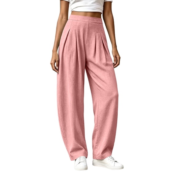 Womens Cotton Pants High Waist Baggy Barrel Loose Fit Boho Pants Summer Beach Vacation Trousers with Pockets