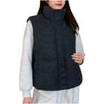 thumbnail image 1 of Womens Cotton Puffer Vest Winter Thicken Warm Outerwear Sleeveless Jacket No Hood Stand Collar Full-zip Coat (L, Black), 1 of 5