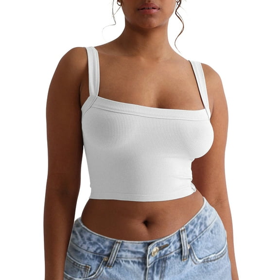 Womens Cotton Ribbed Square Neck Tank Tops Basic Backless Sleeveless Summer Shirts 2025 White S