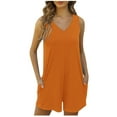 thumbnail image 1 of Womens Cotton Romper Shorts with Pockets Sleeveless V Neck Tank Top Short Jumpsuit Summer Casual Jumper Overalls (XL, Orange), 1 of 7