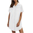 thumbnail image 1 of Womens Cotton Shirt Dress Summer Casual Short Sleeve Button With Collar Shirt Dress White, 1 of 8
