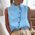 thumbnail image 1 of Womens Cotton Shirts High Neck Tank Tops Summer Dress Casual Blouses Sleeveless Trendy Tops Cute Womens Tank Tops Blue L, 1 of 7