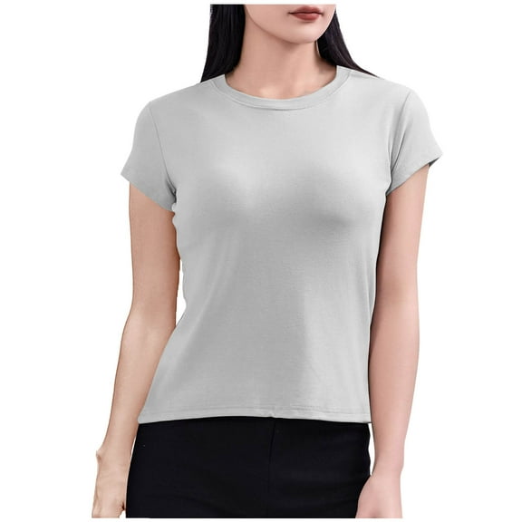 Womens Cotton Short Sleeve T Shirts Crewneck Slim Fitted Basic Tees Casual Plain Tight Lightweight Summer Tops