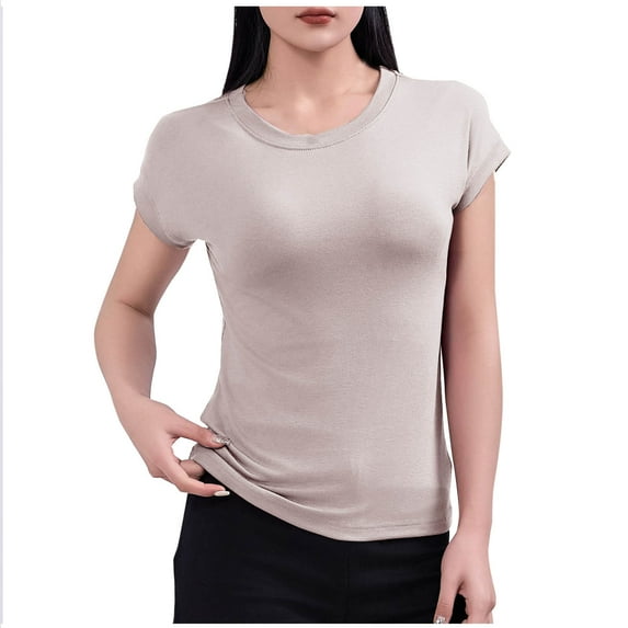 Womens Cotton Short Sleeve T Shirts Crewneck Slim Fitted Basic Tees Casual Plain Tight Lightweight Summer Tops