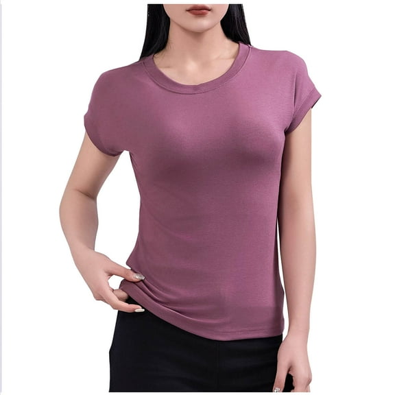 Womens Cotton Short Sleeve T Shirts Crewneck Slim Fitted Basic Tees Casual Plain Tight Lightweight Summer Tops
