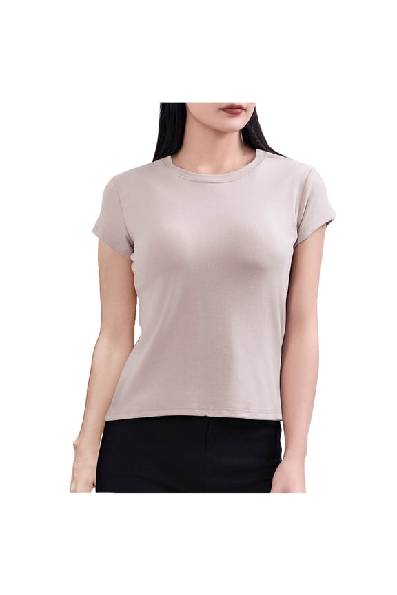 Womens Cotton Short Sleeve T Shirts Crewneck Slim Fitted Basic Tees Casual Plain Tight Lightweight Summer Tops