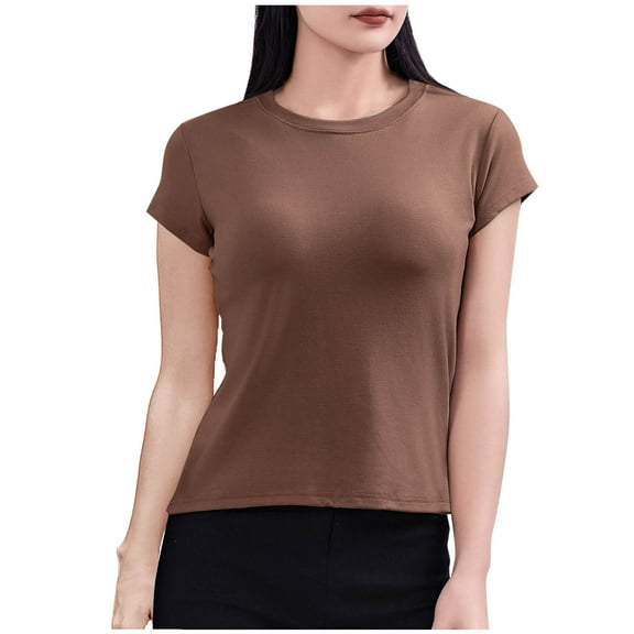 Womens Cotton Short Sleeve T Shirts Crewneck Slim Fitted Basic Tees Casual Plain Tight Lightweight Summer Tops