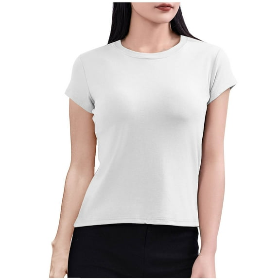 Womens Cotton Short Sleeve T Shirts Crewneck Slim Fitted Basic Tees Casual Plain Tight Lightweight Summer Tops
