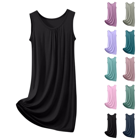 Womens Cotton Sleepwear Lightweight Plus Size Sleeveless Wide Straps Plain Crew Neck Lounge Casual Homewear Short Tank Pajamas for Summer Spring