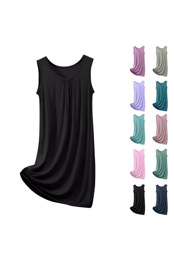 Womens Cotton Sleepwear Lightweight Plus Size Sleeveless Wide Straps Plain Crew Neck Lounge Casual Homewear Short Tank Pajamas for Summer Spring