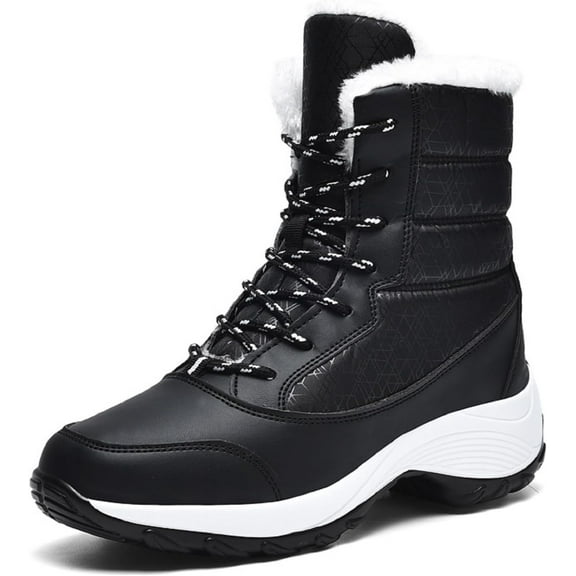 Womens Cotton Snow Boots Fur Lined Warm Winter Boots Lace up Platform Boots Comfortable Outdoor Anti-Slip Snow Boots for Winter Walking Boots