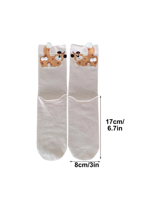 Womens Cotton Socks Mid Calf with Pocket, 3D Animal Novelty Socks Khaki, Stretchy Comfy Crew Socks for Casual Everyday Wear,Size Free Size