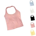 thumbnail image 1 of Womens Cotton Solid Color Halter Tank Tops Backless Double Lined Basic Shirts Trendy Going Out Tops Pink Free Size, 1 of 5