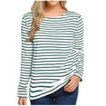 thumbnail image 1 of Womens Cotton Striped T-shirt Tunic Tops Loose Fit Boat Neck Pullover Soft Casual Summer Fall Basic Tee Tshirts (S, Green), 1 of 4