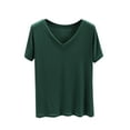 thumbnail image 1 of Womens Cotton Summer Tops, Short Sleeve Shirts for Women Casual Loose Fit Solid Color V Neck T-Shirts, 1 of 3
