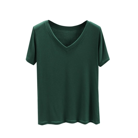 Womens Cotton Summer Tops, Short Sleeve Shirts for Women Casual Loose Fit Solid Color V Neck T-Shirts