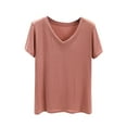 thumbnail image 1 of Womens Cotton Summer Tops, Short Sleeve Shirts for Women Casual Loose Fit Solid Color V Neck T-Shirts, 1 of 3