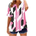 thumbnail image 1 of Womens Cotton T-Shirt Short Roll On Sleeve Shirt Button V Neck Fashion Printed Comfy Loose Fit Summer Tops (XL, Pink), 1 of 5