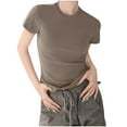 thumbnail image 1 of Womens Cotton T Shirt Short Sleeve Solid Color Crew Neck Basic Stretchy Tops Casual Summer Slim Fit Tee Coffee Womens Tops, 1 of 8