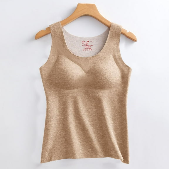 Womens Cotton Thermal Fleece Lined Underwear Tops Cami Tank Top Vest Sleeveless Shirts Camisole Warm Base Layer Cami Vest Underwear Tops Beige XXL