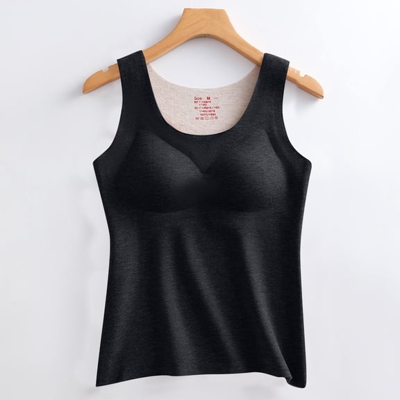 Womens Cotton Thermal Fleece Lined Underwear Tops Cami Tank Top Vest Sleeveless Shirts Camisole Warm Base Layer Cami Vest Underwear Tops Black XXL