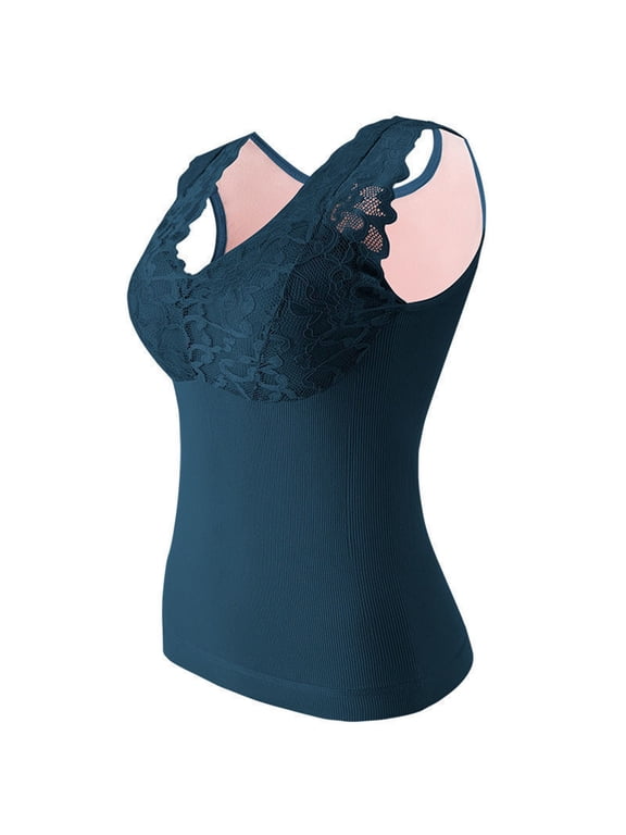 Womens Cotton Thermal Fleece Lined Underwear Tops Cami Tank Top Warm Base Layer Vest Blue XL