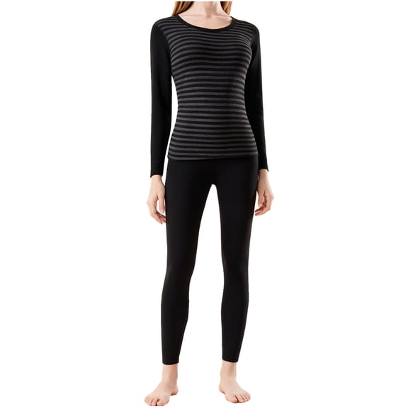Womens Cotton Thermal Underwear Set Winter Long Johns Top and Bottoms for Ladies Black XXL