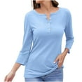 thumbnail image 1 of Women's Long Sleeve Cotton Shirts Button Up Henley V Neck T Shirt Basic Tees Casual Fall Fashion Blouses Tops, 1 of 5
